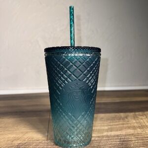 Starbucks Studded Teal Gradient Jeweled Ombre Cold Cup Tumbler Grande 16oz